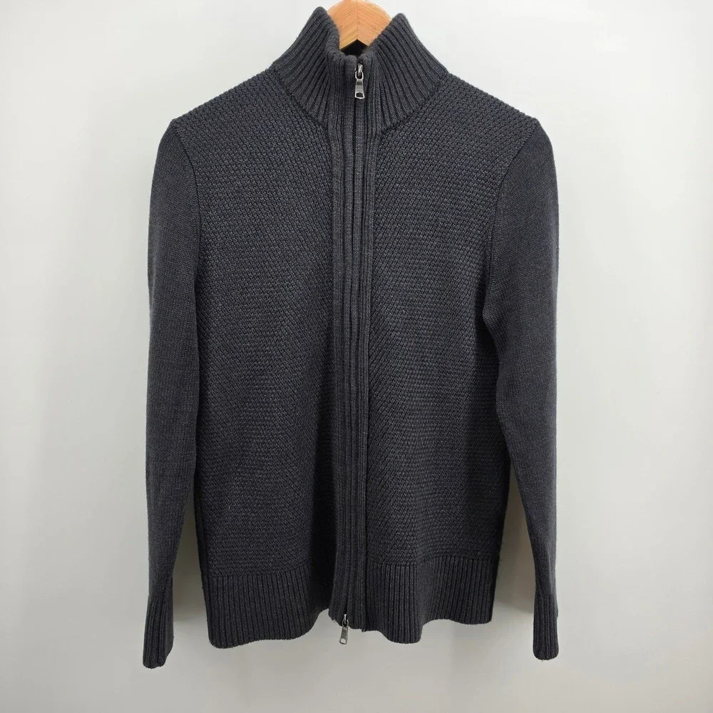 Banana Republic Mens Small Merino Wool Full Zip chunky Cardigan Sweater Navy